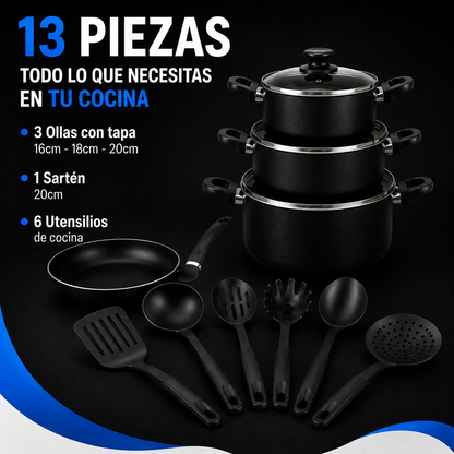 Set de Ollas y Sartenes Antiadherentes 13 Piezas
