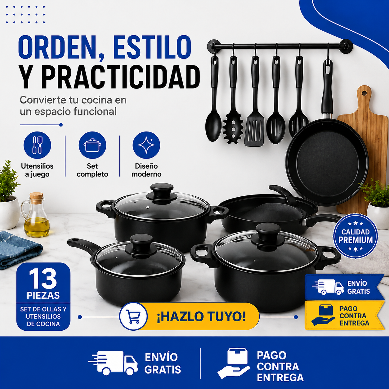 Set de Ollas y Sartenes Antiadherentes 13 Piezas