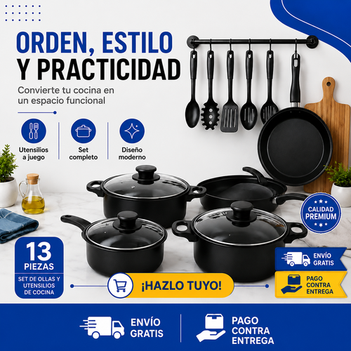Set de Ollas y Sartenes Antiadherentes 13 Piezas