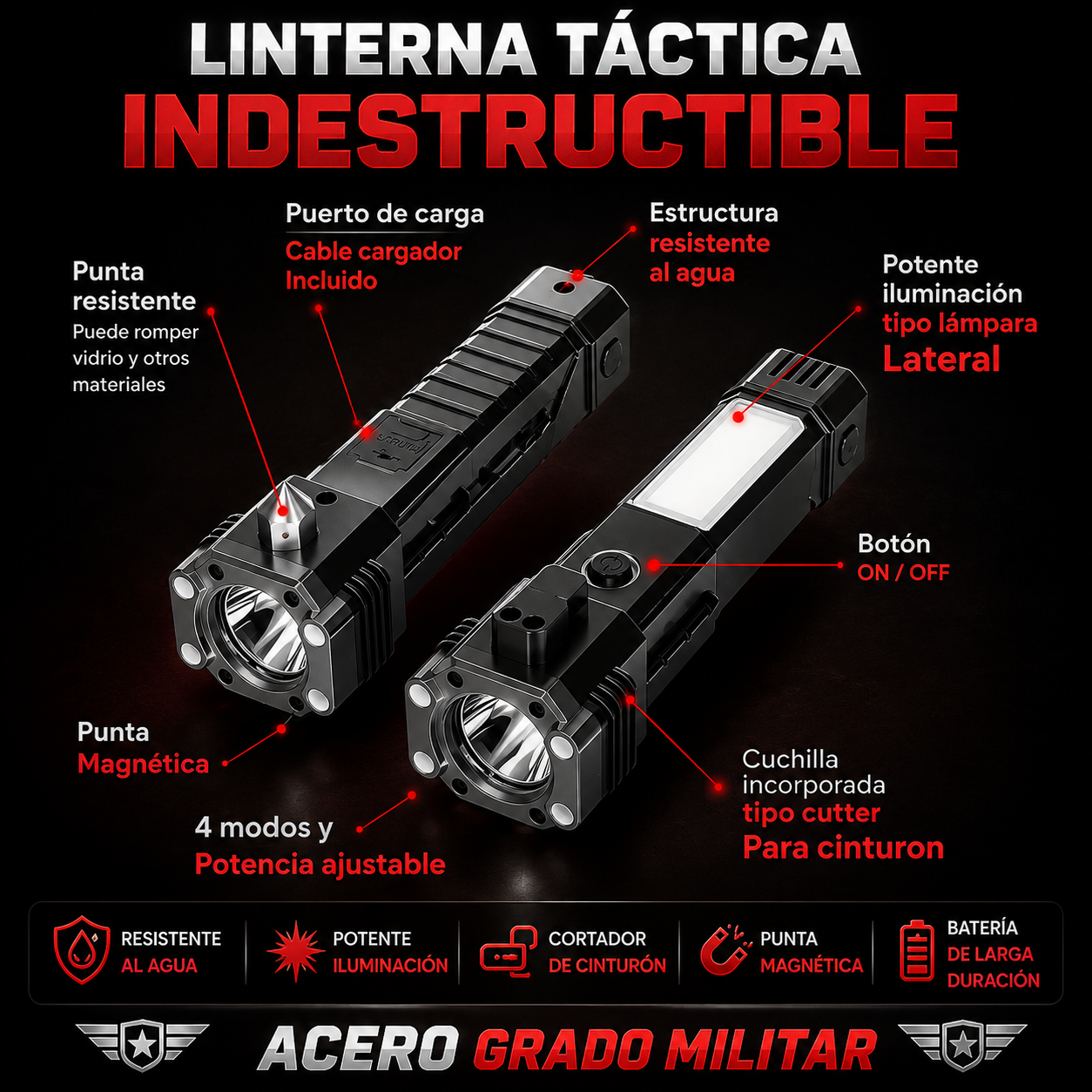 *PAGA 1 y LLÉVATE 2* Linterna Indestructible Súper Potente 6 en 1 PowerLUMEN™
