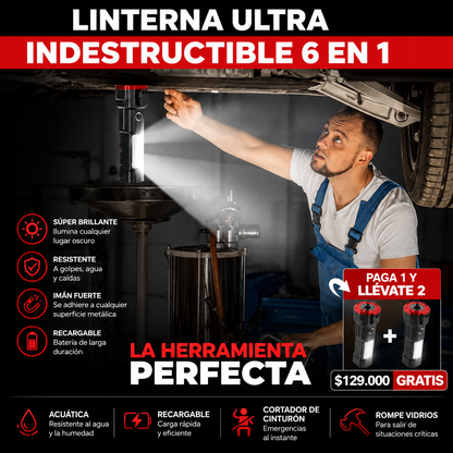 *PAGA 1 y LLÉVATE 2* Linterna Indestructible Súper Potente 6 en 1 PowerLUMEN™
