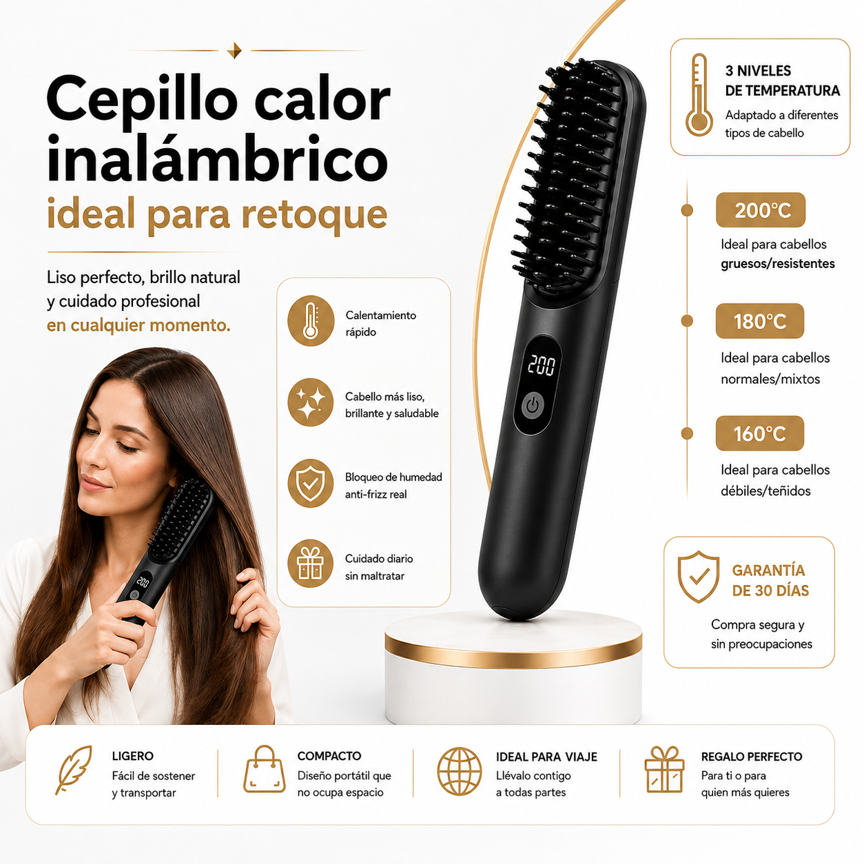 Cepillo Alisador Eléctrico 2 en 1  – Mantén tu alisado Sin Esfuerzo