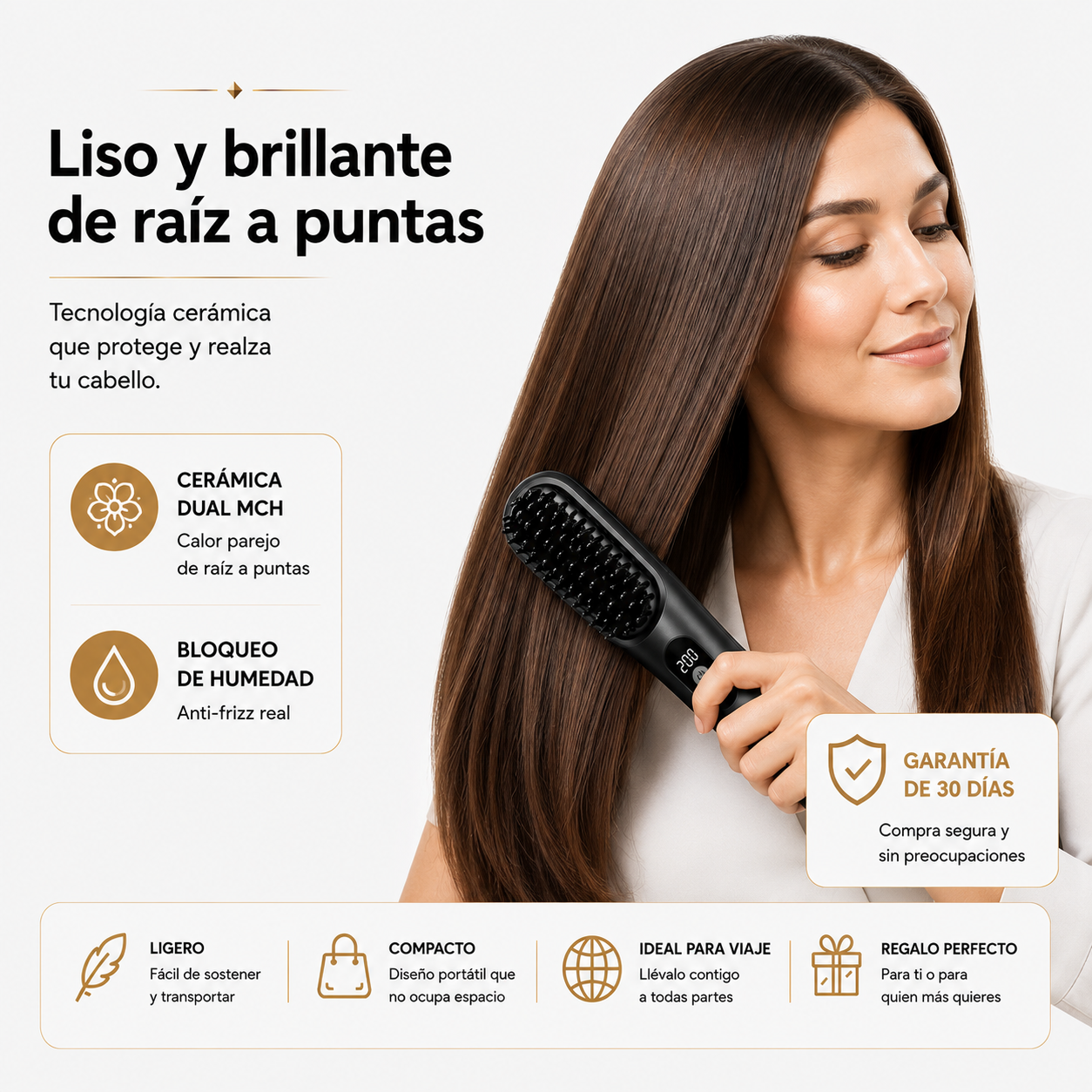 Cepillo Alisador Eléctrico 2 en 1  – Mantén tu alisado Sin Esfuerzo